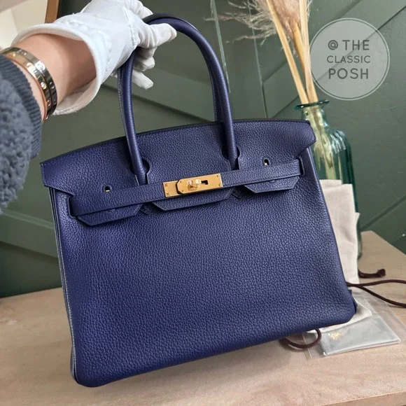 EUC Hermes Birkin 30 Epsom Blue Nuit Gold HW Tote Bag C Stamp 2018 - Picture 2 of 14